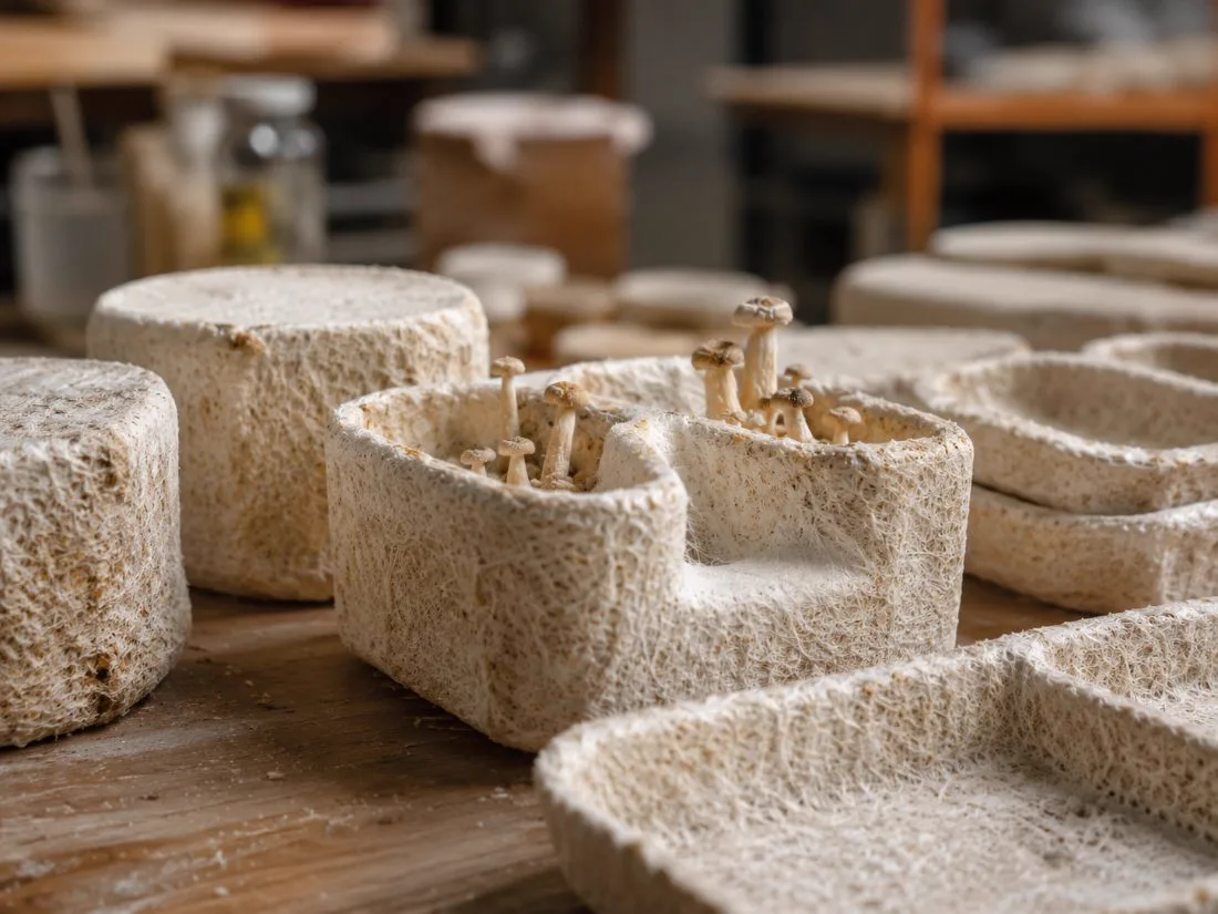 Mycelium growing in trays — biomaterials education